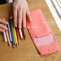 Button design exquisite leather pencil bag